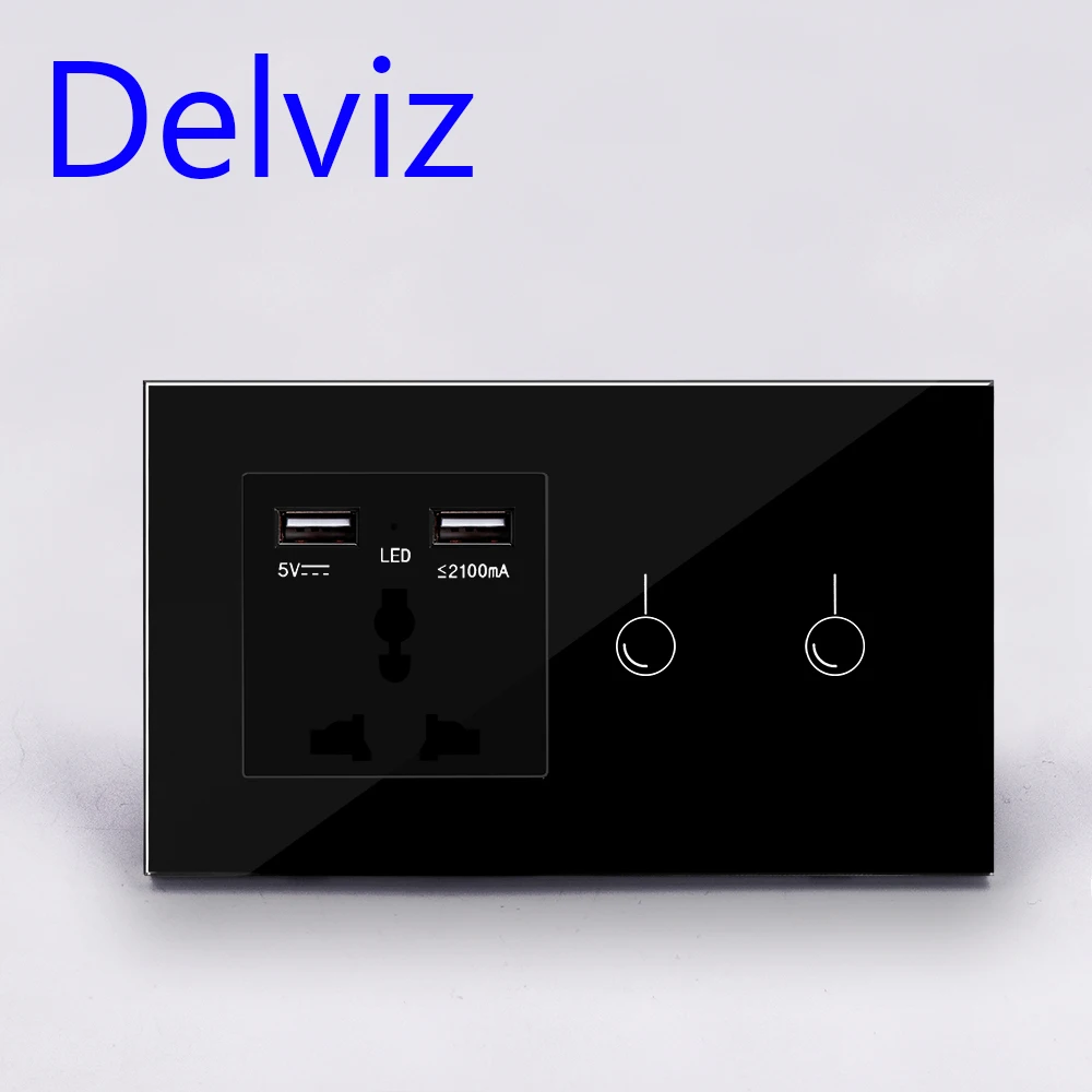 Универсальный разъем Delviz, USB Розетка с сенсорным выключателем, гнездо для зарядки телефона, 2way AC110~ 240 V, UK светильник со стеклянной панелью