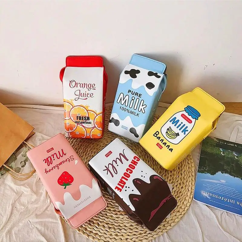 

Women Fruit Milk Print Shoulder Bag Ladies PU Hasp Crossbody Bag Mini Cellphone Wallet Small Leather Female Messenger Bags