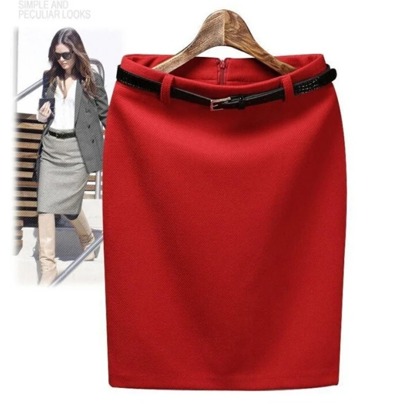 Women Skirt Autumn Winter Midi Skirt Slim Ol High Waist Skirt Plus Size Woolen Skirts Women