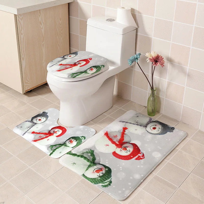 

Christmas toilet carpets three sets of floor mattresses for export Christmas snowman ornaments carpet for bathroom set rug