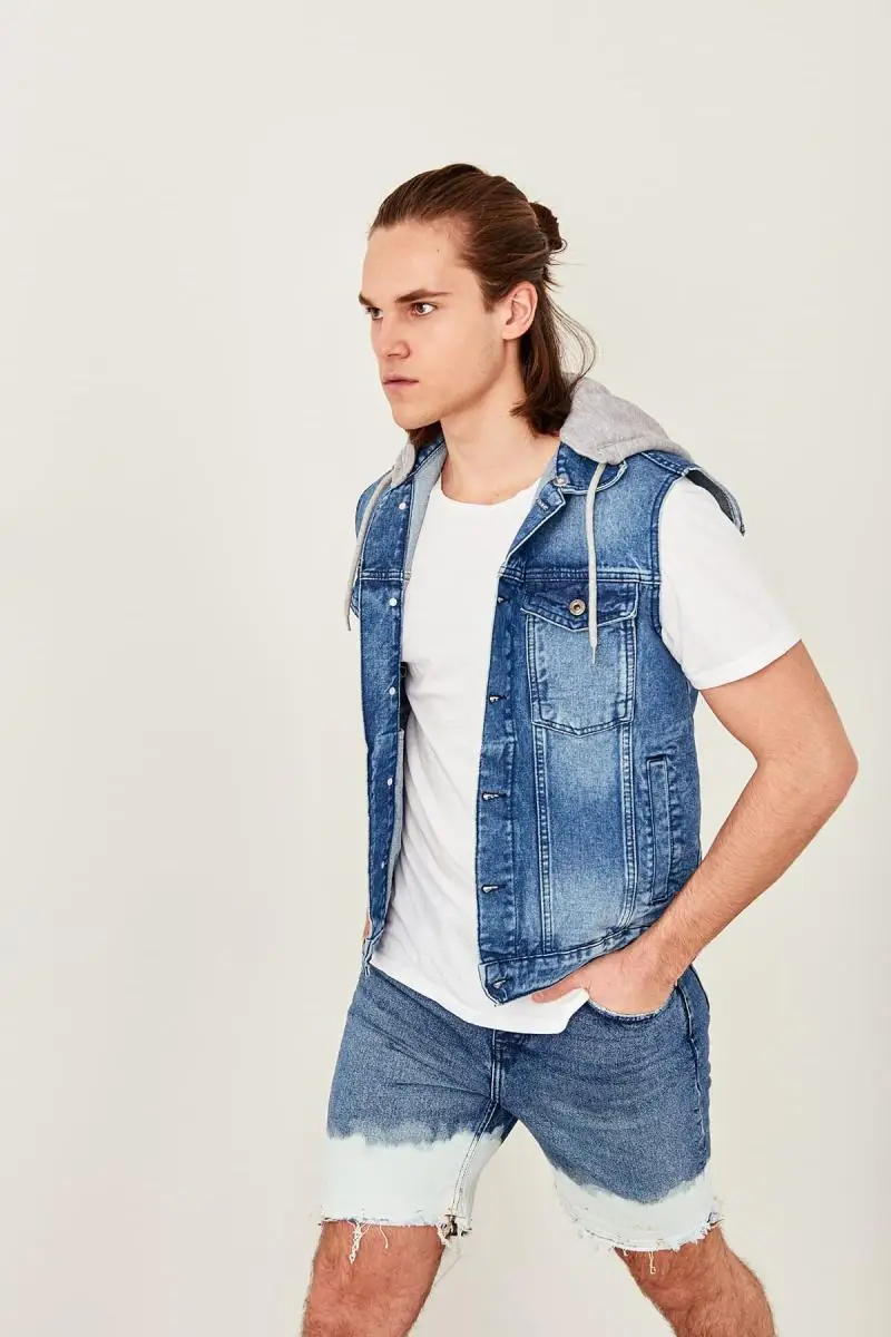 Trendyol Индиго Мужской трикотажный жилет с капюшоном TMNSS19OE0019 | Женская одежда