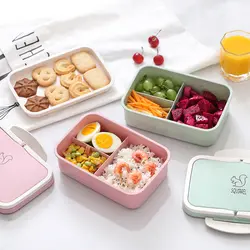 1000 мл 2 слои Microwavable коробки для обедов пшеничной соломы мультфильм Bento box Портативный еда контейнер хранения Детей школьников