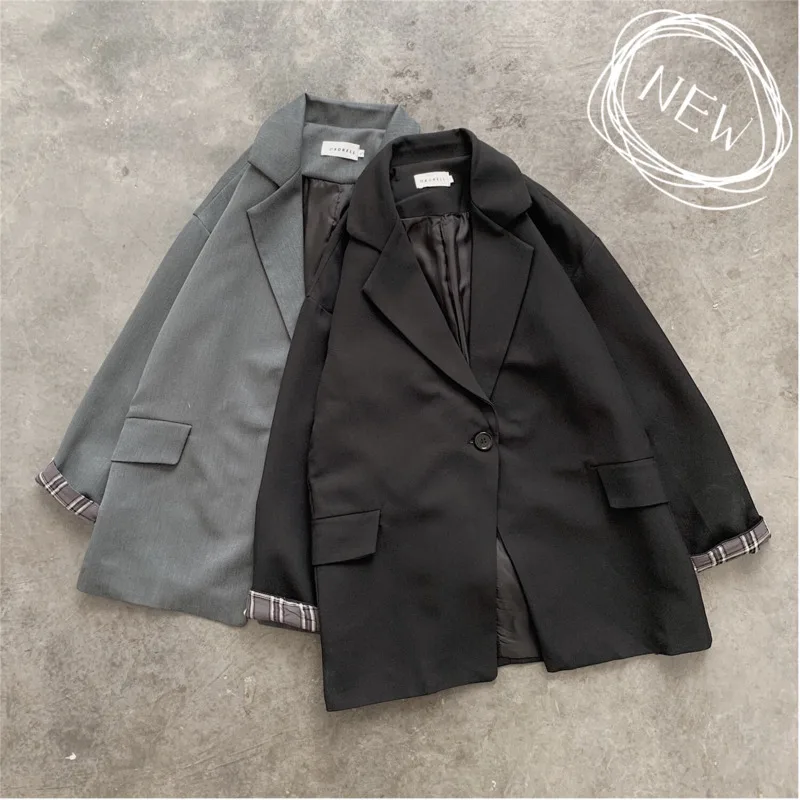 

2019 Spring And Summer The New Listing Korean Fashion Hip Hop Couple Handsome Casual Solid Color Cuffed Small Suit S-XL Size