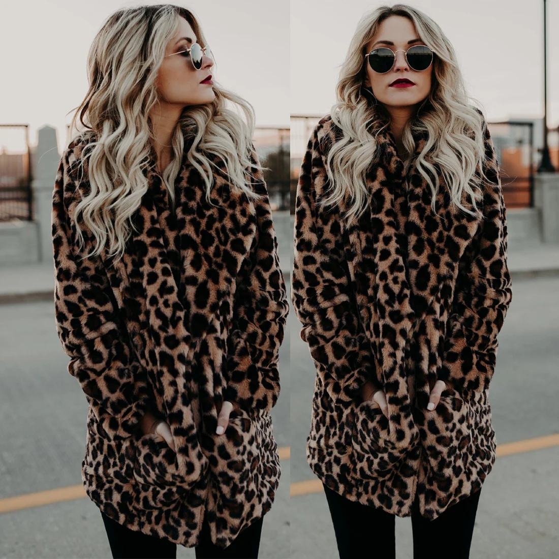 Высококачественные роскошные пальто из искусственного меха для Для женщин пальто Зимние теплые модные искусственного меха леопарда Для