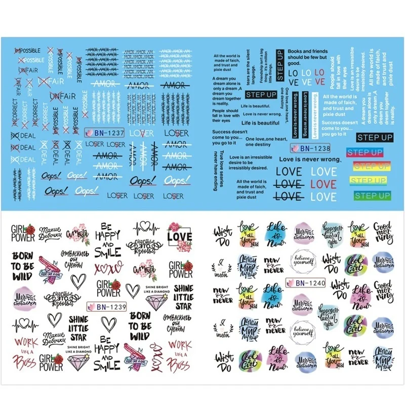 

12 Designs/1 Sheet Black Line Sexy Girl Nail Decals Writing Letter Tattoos Sliders Nail Art Water Transfer Stickers Manicure