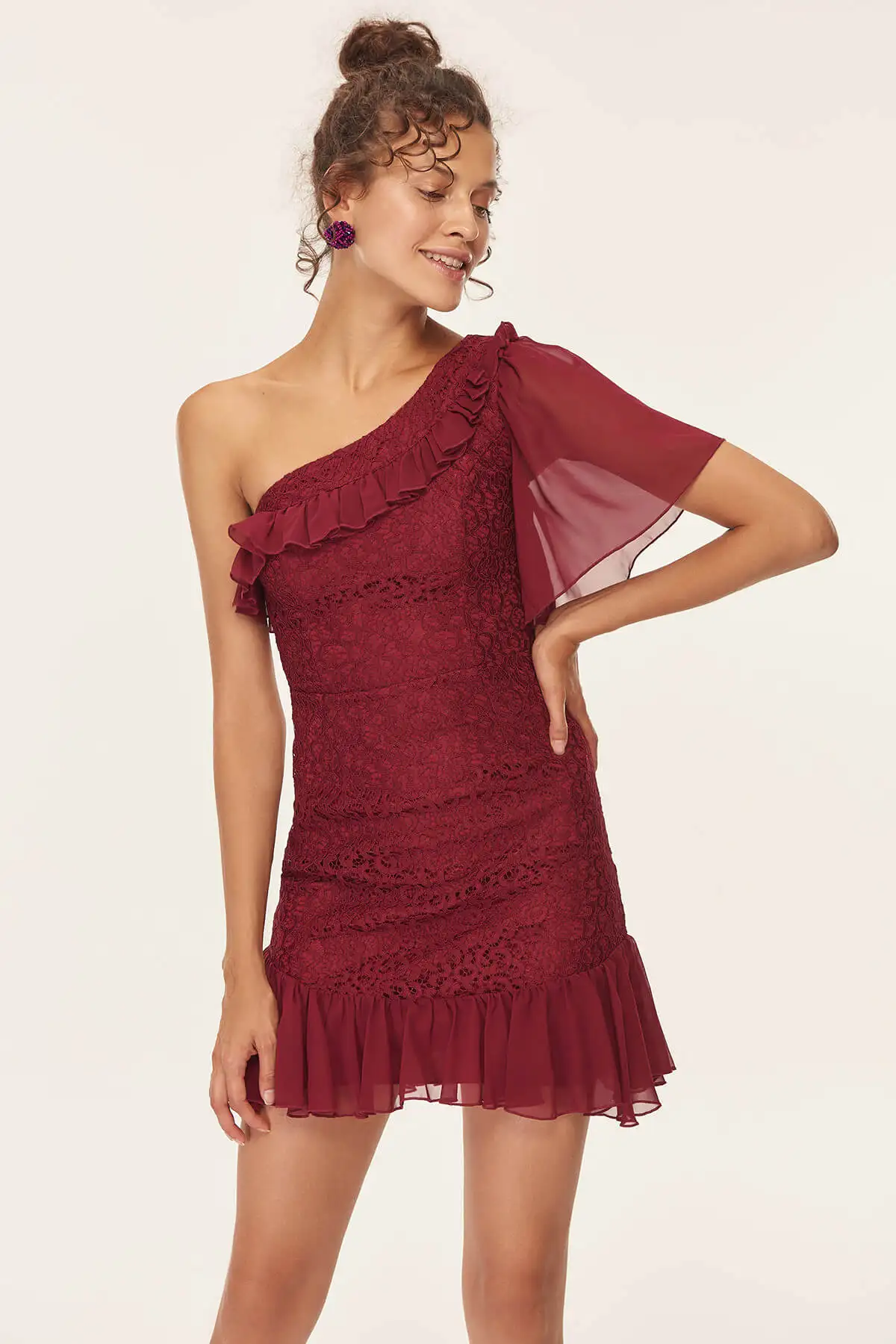 

Trendyol Bordeaux Henna Lace Dress TPRSS18DE0039