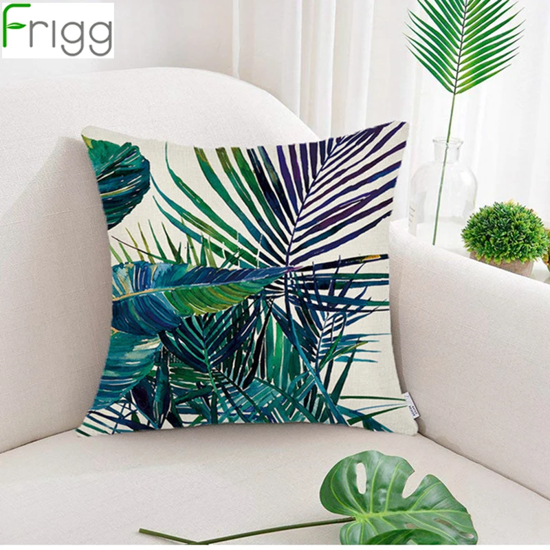 

Frigg Tropical Plants Green Palm Leaves Pillow Cases Cushion Cover Linen Hawaiian Party Decoration Home Tropical Party Supplies