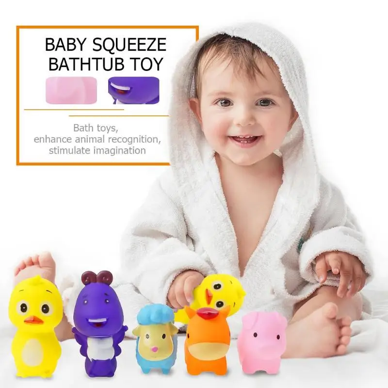 

5pcs PVC Soft Float Duck Animals Swimming Water Kids Baby Bath Toy Set Squeeze toy Christmas Toys children gift