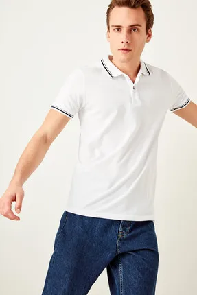 

White Men's Cotton T-Shirt - Checkers Belt Sweater Street-Style Polo T-shirts TMNSS19BO0016