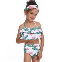 

Lotus Swimwear Two Pieces Kids Girls Swimsuit Ruffles Printed Bikinis Beachwear Halter Bathing Suit Bandage Swimming Suit 2019