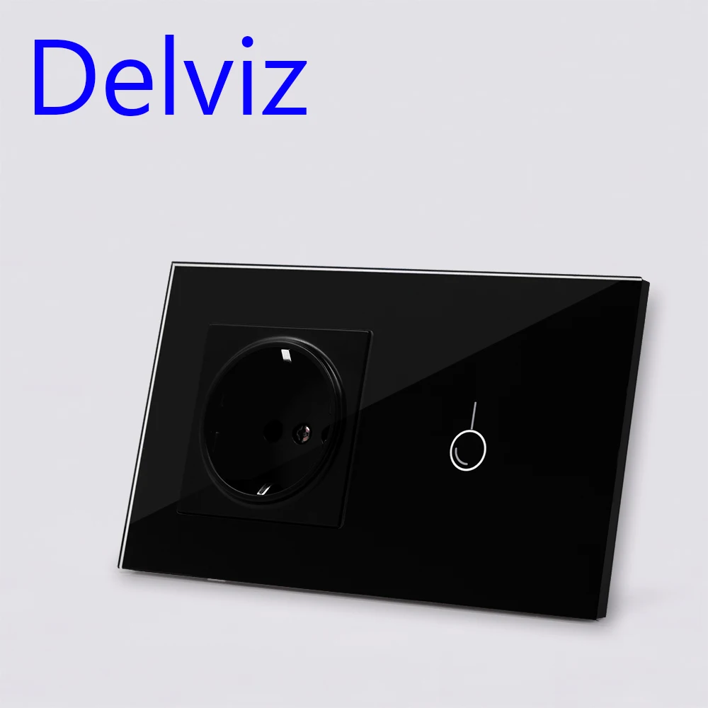Delviz EU Standard Wall Switch Socket,1Gangs 1Way/2Way,AC 110~240V,mains jack,Home Touch Screen Light Switch,Crystal Glass Panel