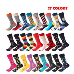 Унисекс Мужские Женские цветные носки 27 цветов полосатые клетчатые носки с вишней модный элемент тренд мужской длинный хлопок