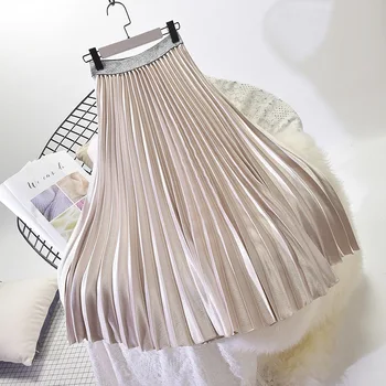 

2018 High Quality Autumn Women Pleated Skirt Stretch High Waist Women Long Pink Skirt Female Jumper Women Midi Skirt Saia