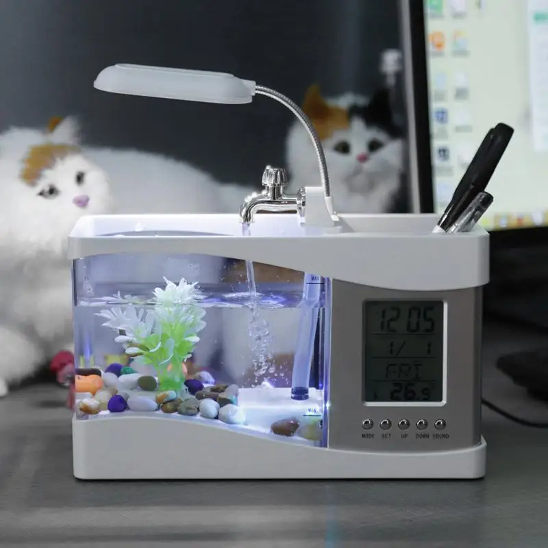 

Aquarium Accessories Usb Mini Betta Fish Tank Turtle With Clock Temperature Function Light Incubator Box Fish Tank Decoration
