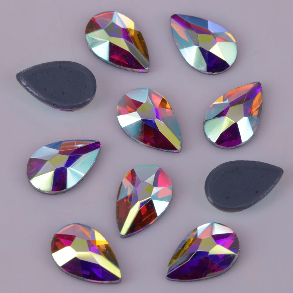 

Lead Free 5x8mm Crystal AB Pear Drop Iron on Crystal Stones Flat Back Hotfix Rhinestones Melon Seed Environmental Ab Rhinestones