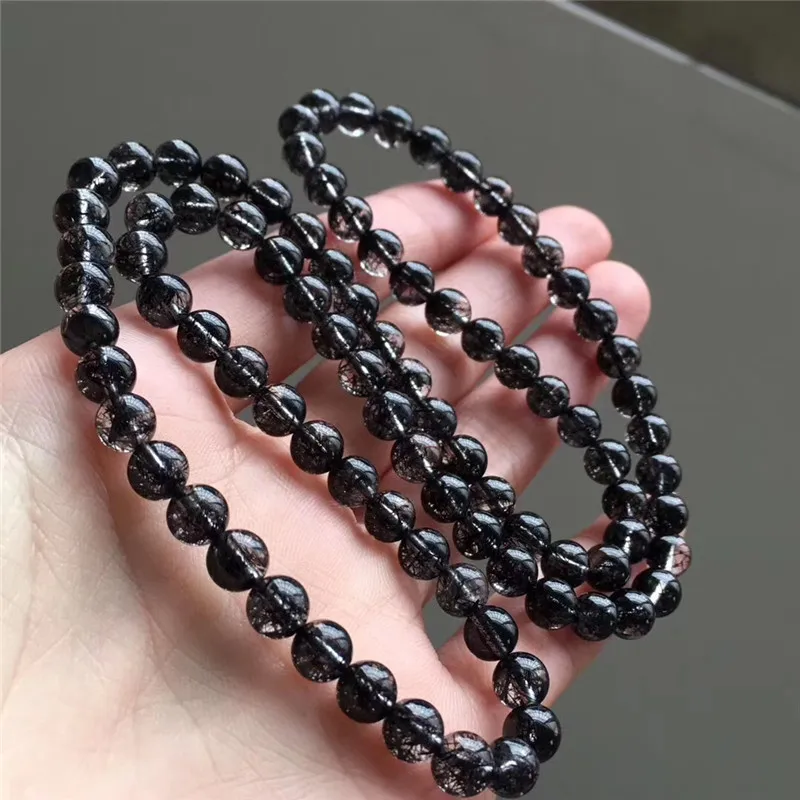 

Natural Black Rutilated Quartz Bracelet 6mm From Brazil Round Beads Gems Crsytal 3 Laps Bracelets For Women Men Gift Aaaaa