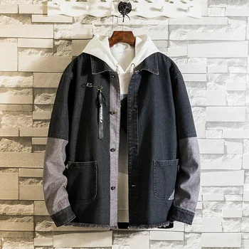 

2019 Spring And Summer New Korean Fashion Hip Hop Couple Printing Handsome Casual Stitching Denim Jacket M-3XL Size Streetwear