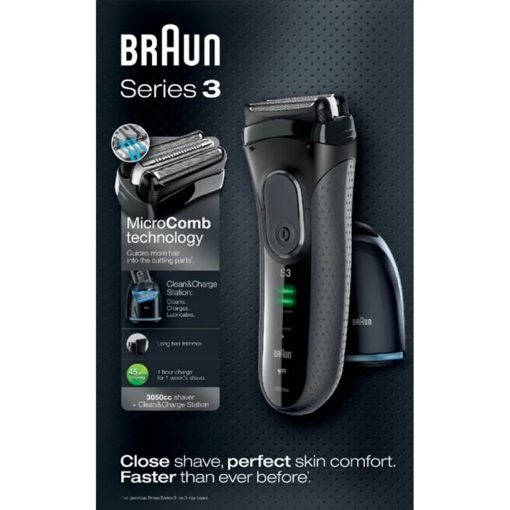 Электробритва Braun Series 3 ProSkin 3050cc Grey со станцией Clean&Charge