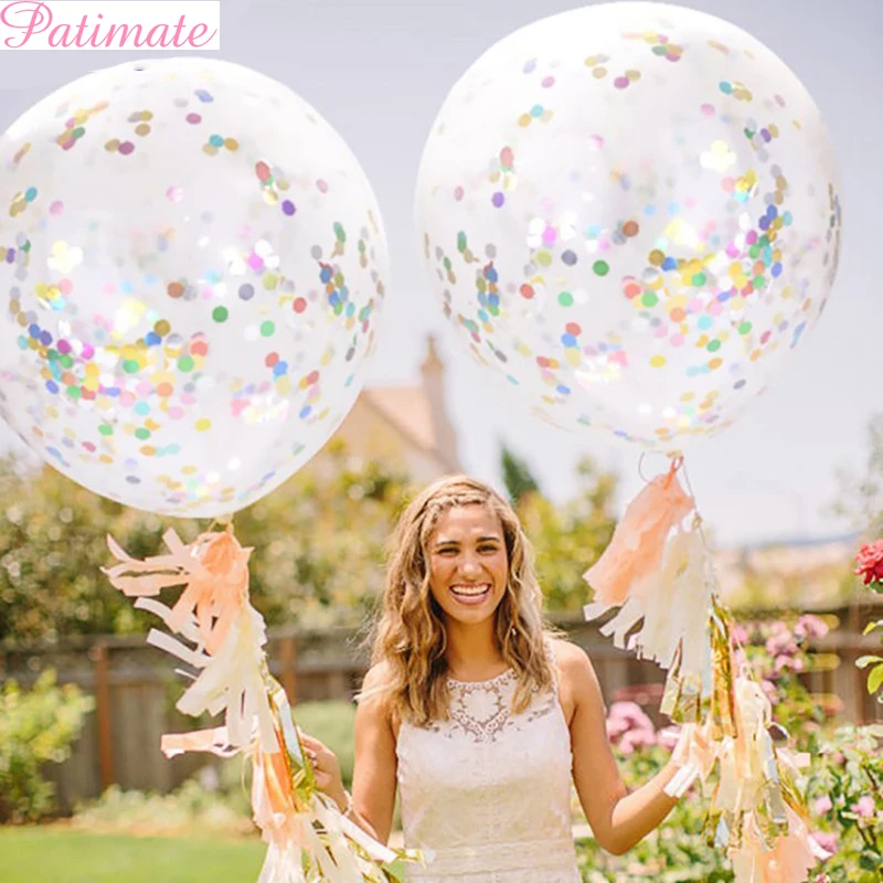 

PATIMATE 36inch Large Confetti Balloon Wedding Decoration Inflatable Clear Latex Balloons Birthday Party Decoration