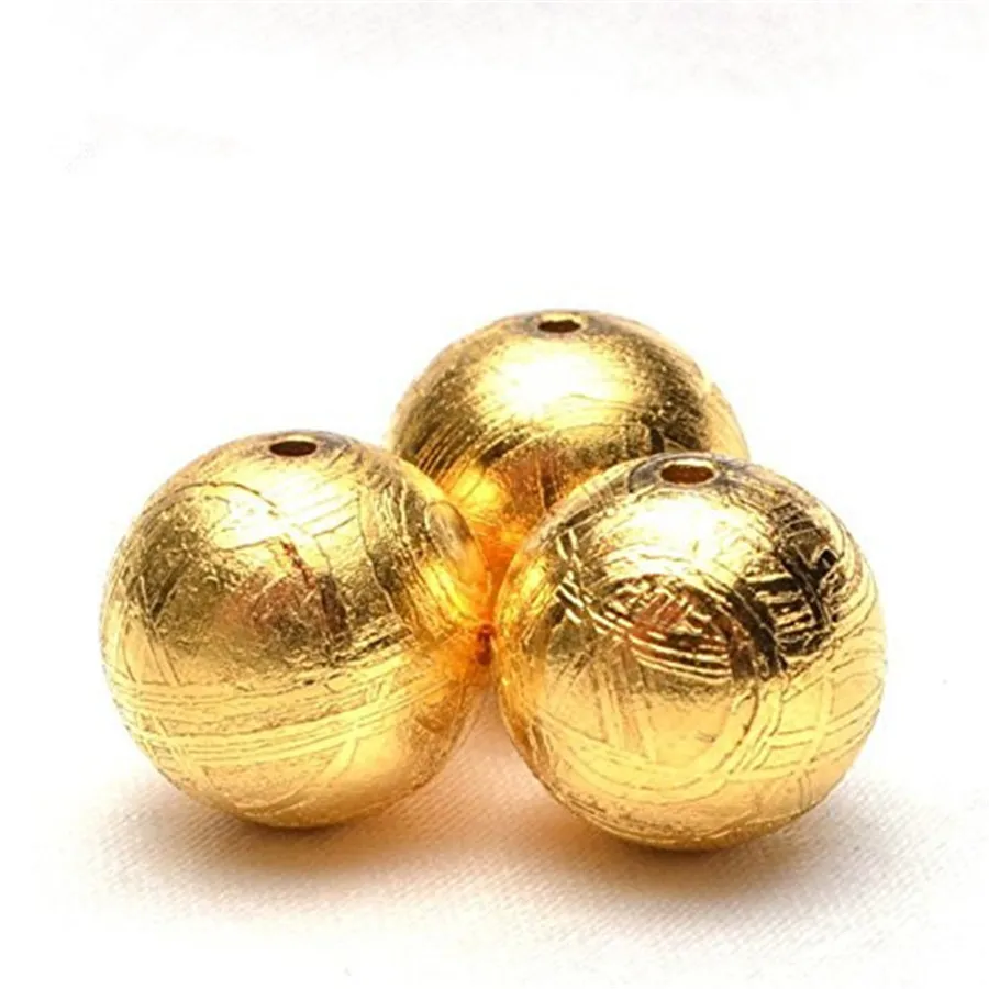 

100% 24k Gold Power 8mm 12mm Natural Gibeon Iron Meteorite Moldavite Gold Color For Woman Man One Round Beads Aaaaa