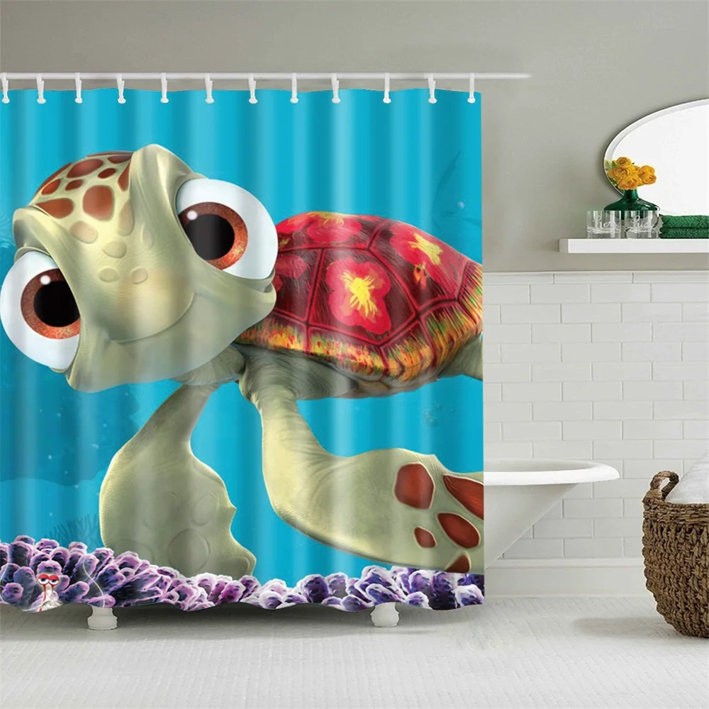 

Shower Curtain Set with Hooks Big Eyes Lovely Sea Turtle Bathroom Decor Mildew Resistant Polyester Fabric Shower Curtain