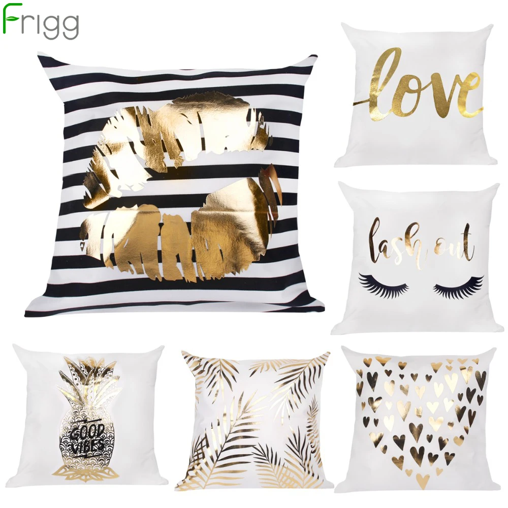 

Frigg 45x45cm Gold Bronzing Cushion Cover Letter Striped Cushion Cover Sofa Linen Pillow Covers Home Decoration