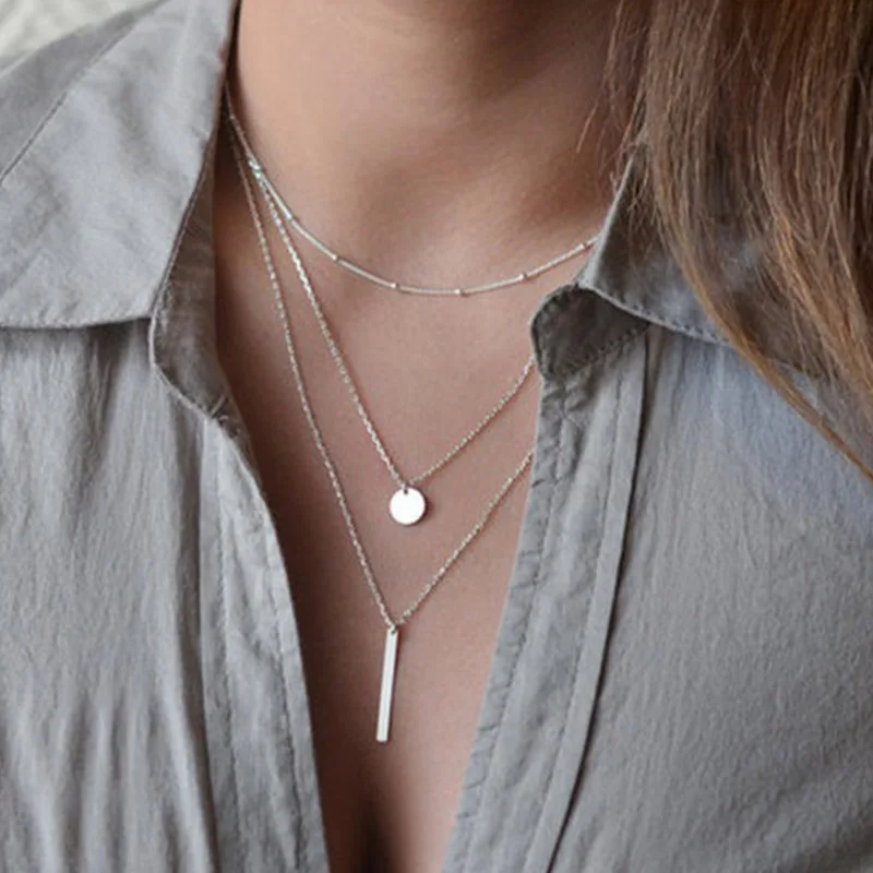 

Fashion Silver Multilayer Chain Necklaces For Women Valentines Gift New Sequins Tassel Chain Coin Jewelry