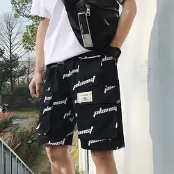 2019 новые летние Корейская версия пара мужской свободные хип-хоп хлопок Письмо печати прямая трубка шорты M-3XL Размеры скидка