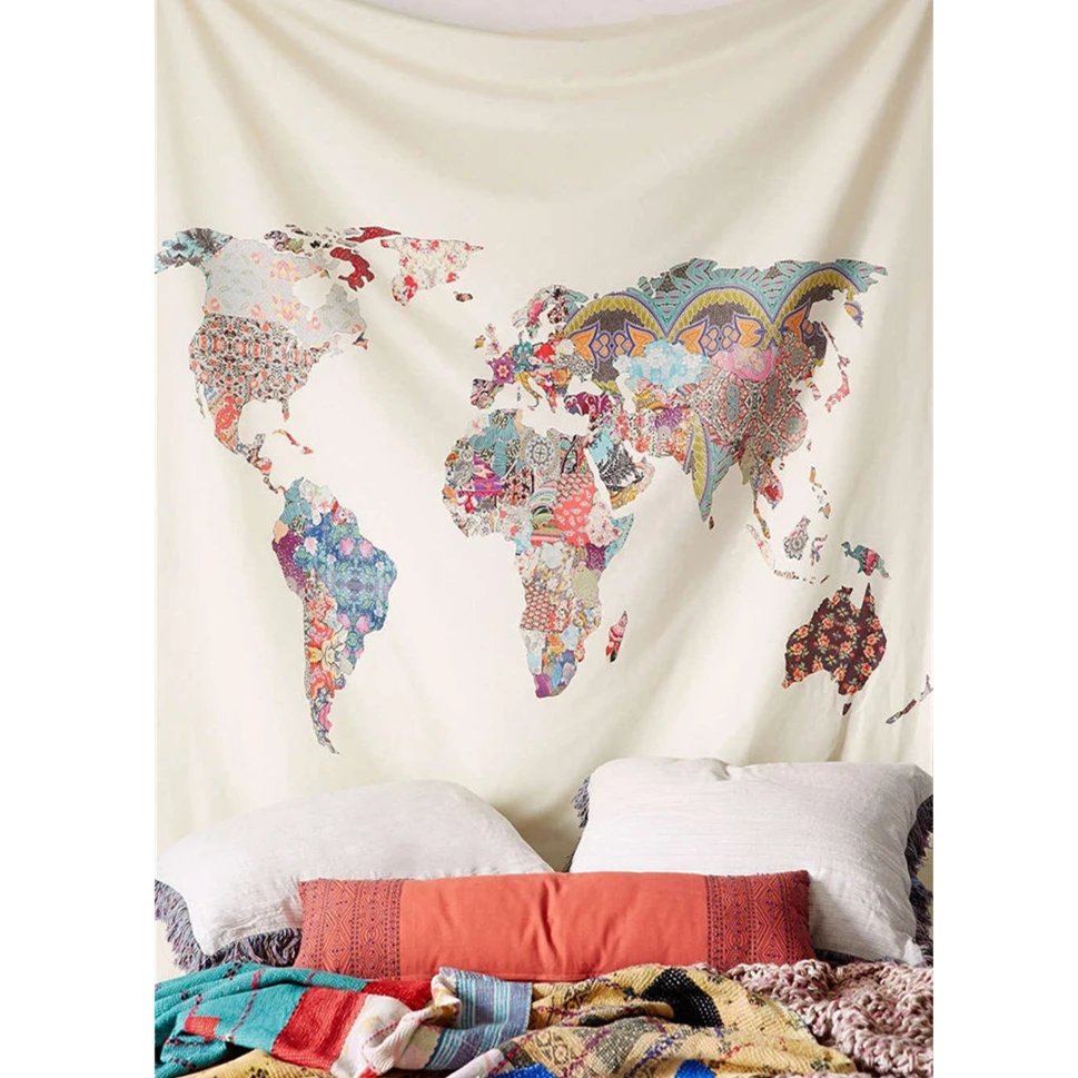 

Loartee India Mandala World Map Tapestry Bohemian Art Vintage Headboard Backdrop Wandkleed Bedroom Decoration Curtain