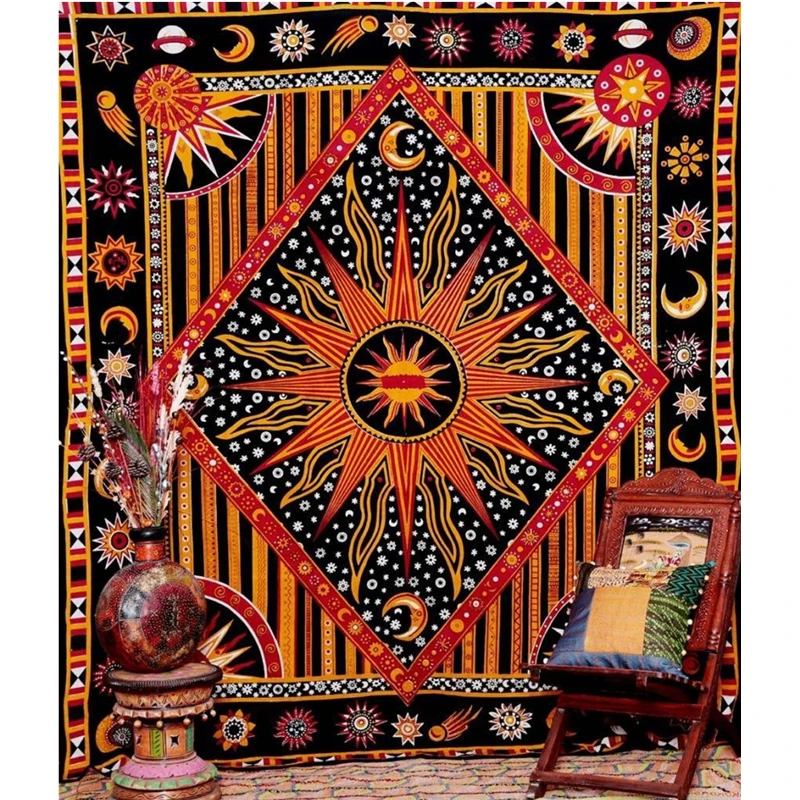 

Loartee Mysterious Divination Orange Mandala Witchcraft Tapestry Ouija Boho Decor Chic Soft Cloth Decoration Wandkleed