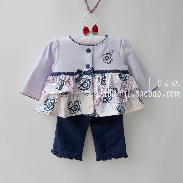 

Baby female child set piece set pink flower child clothes