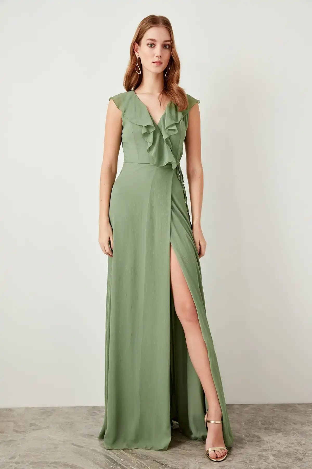 

Trendyol Mint Wrap Collar Detail Evening Dress TPRSS19FZ0135