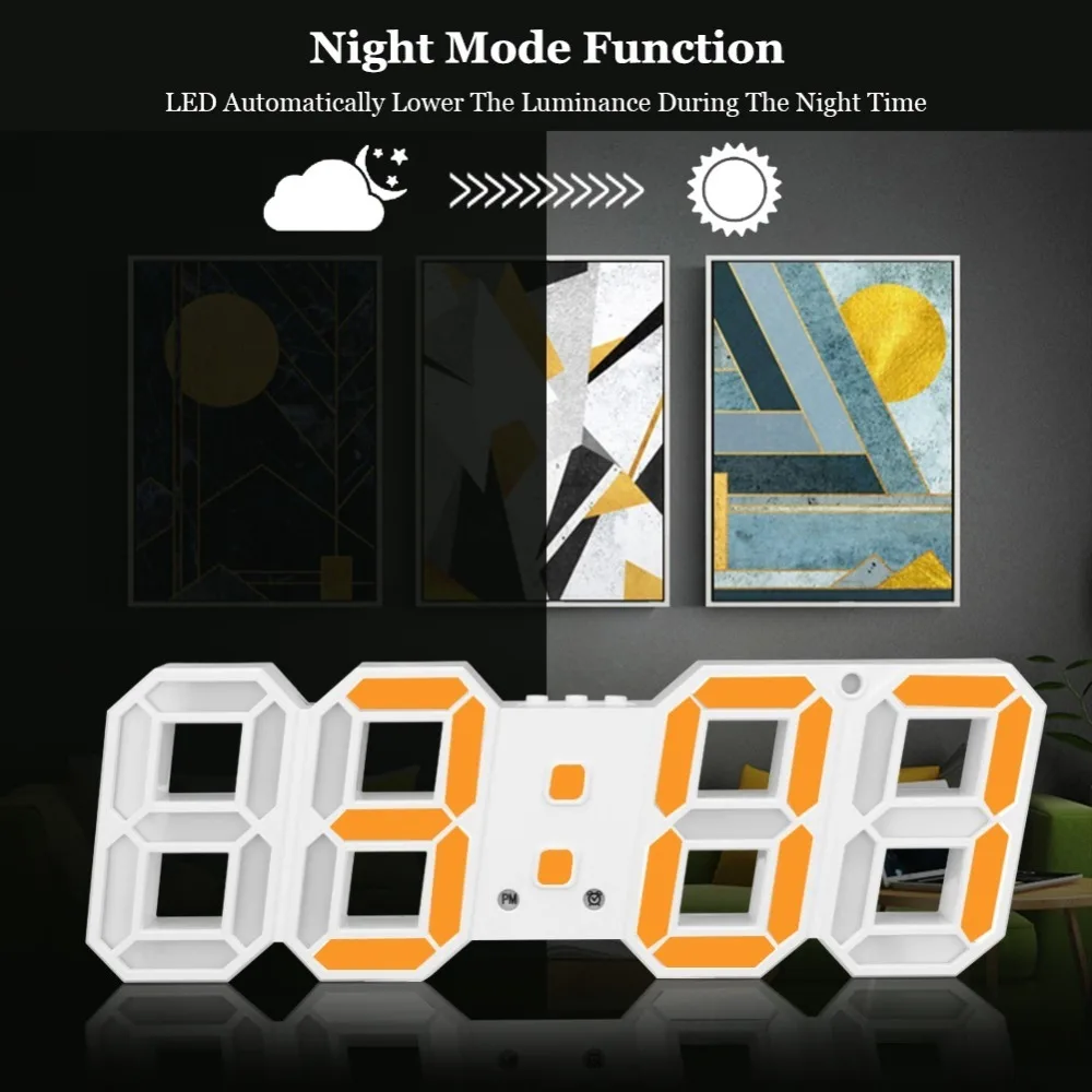

Modern 3d Digital Wall Clock Wall Clock Led Table Alarm Desk Clock Awakening Light Sensor For Room Room Kitchen