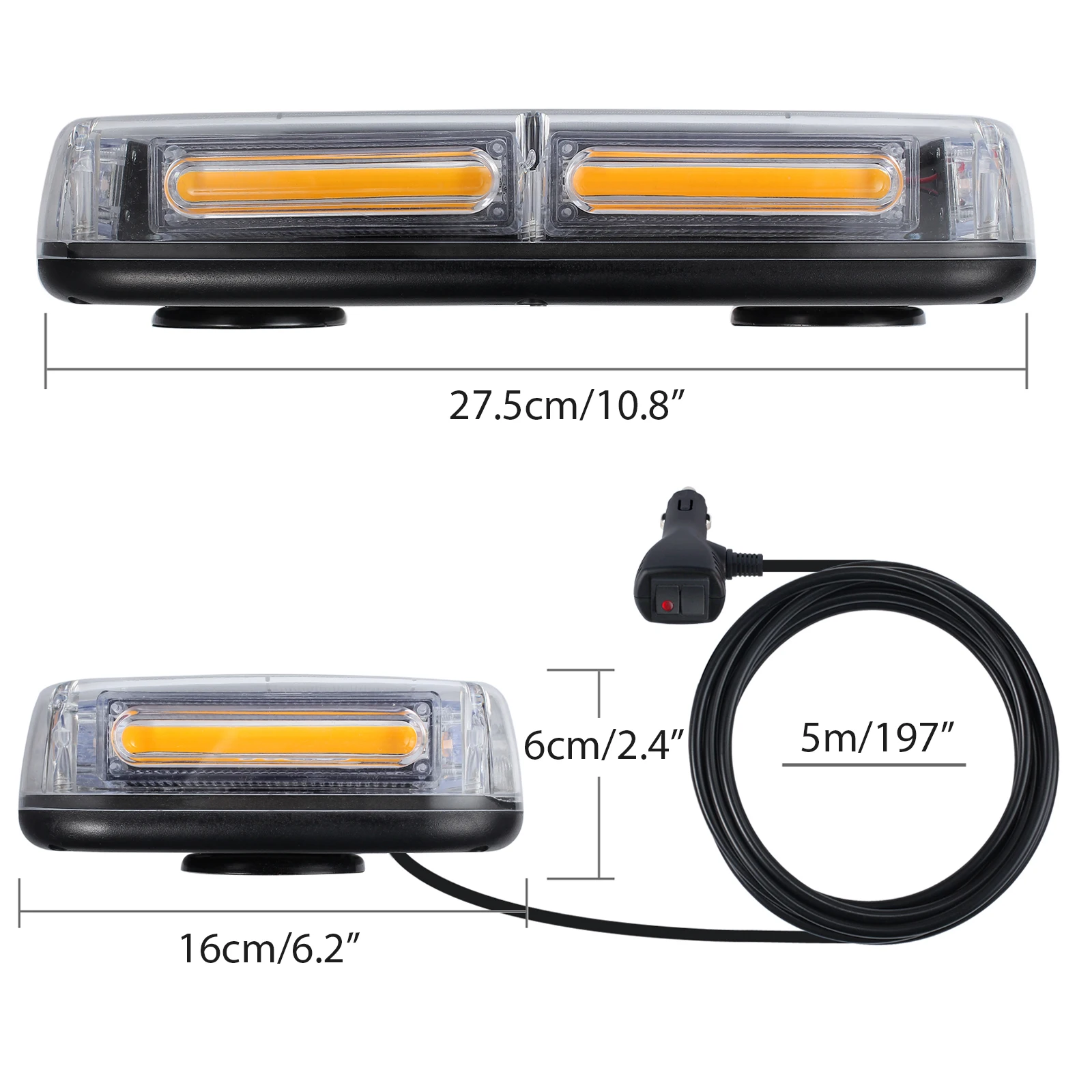  Justech 12/24V 6/24/72 LED MAGNETIC EMERGENCY BAR RECOVERY WARNING STROBE LIGHT BEACON AMBER 18W - 1000007810963
