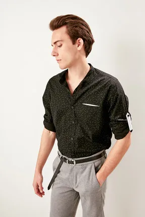 

Judge Neck Sleeve Shirts Black Men epaulets TMNSS19BM0006