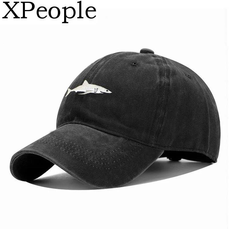 

XPeople Unisex Baseball Cap Shark Embroidery Washed Denim Adjustable Cap Classic Cotton Dad Hat