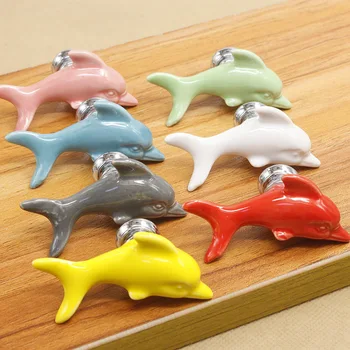 

JD Ceramic Handle European Cabinet Door Drawer Single Hole White Dolphin Sea World Cartoon Children's Furniture Colorful