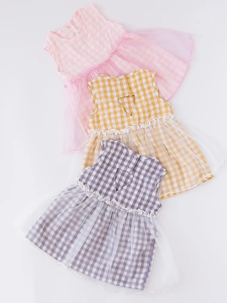 

2019 Baby Girl Dress Party Birthday Dress Western Style Baby Pure Cotton Hemp Princess Dress Summer Children Clothes Plaid