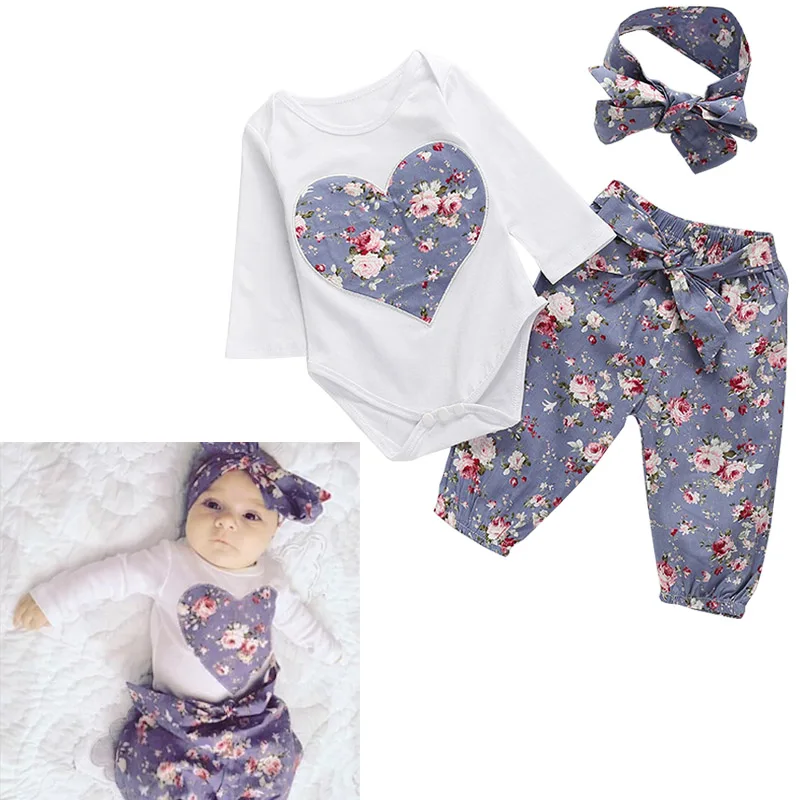 

Three-piece long-sleeved one-piece suit wear three-piece suit baby clothes Cotton Jumpsuit Three-piece Floral Cotton Jumpsuit
