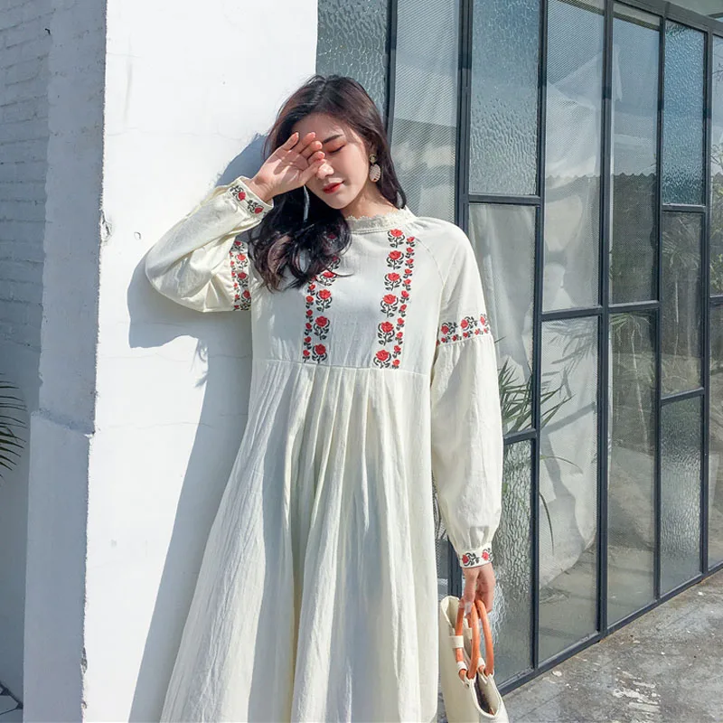 

the restore ancient ways small and pure and fresh lace stitching loose long dress female