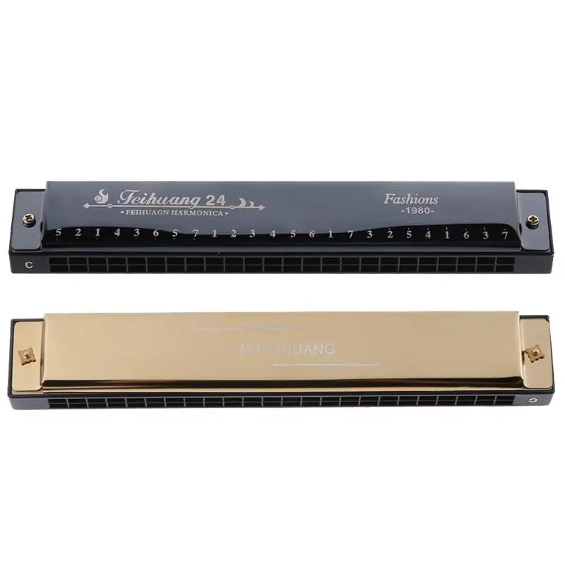 

Professional 24 Hole Tremolo Harmonica C Key Octave-tuned Mouth Organ with Case Adult Students Beginners Woodwind Instrument