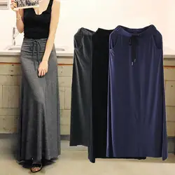 Новая летняя Осенняя Женская Модальная длинная юбка сексуальные однотонные юбки с высокой талией женские свободные эластичные большие