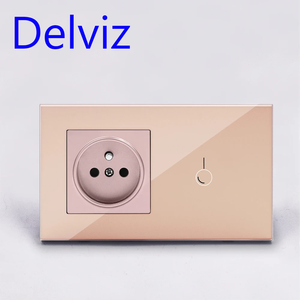 Стеклянный переключатель Delviz, стандарт ЕС, 1 банда, 1Way, белая кристальная панель, домашний сенсорный экран, светильник, сетевой разъем 16А, французская настенная розетка