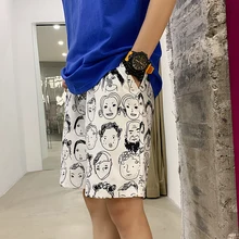 Новые летние Корейская версия пара мужской свободные хип-хоп хлопок дикий Повседневное характер печати шорты M-5XL уличная лучшее