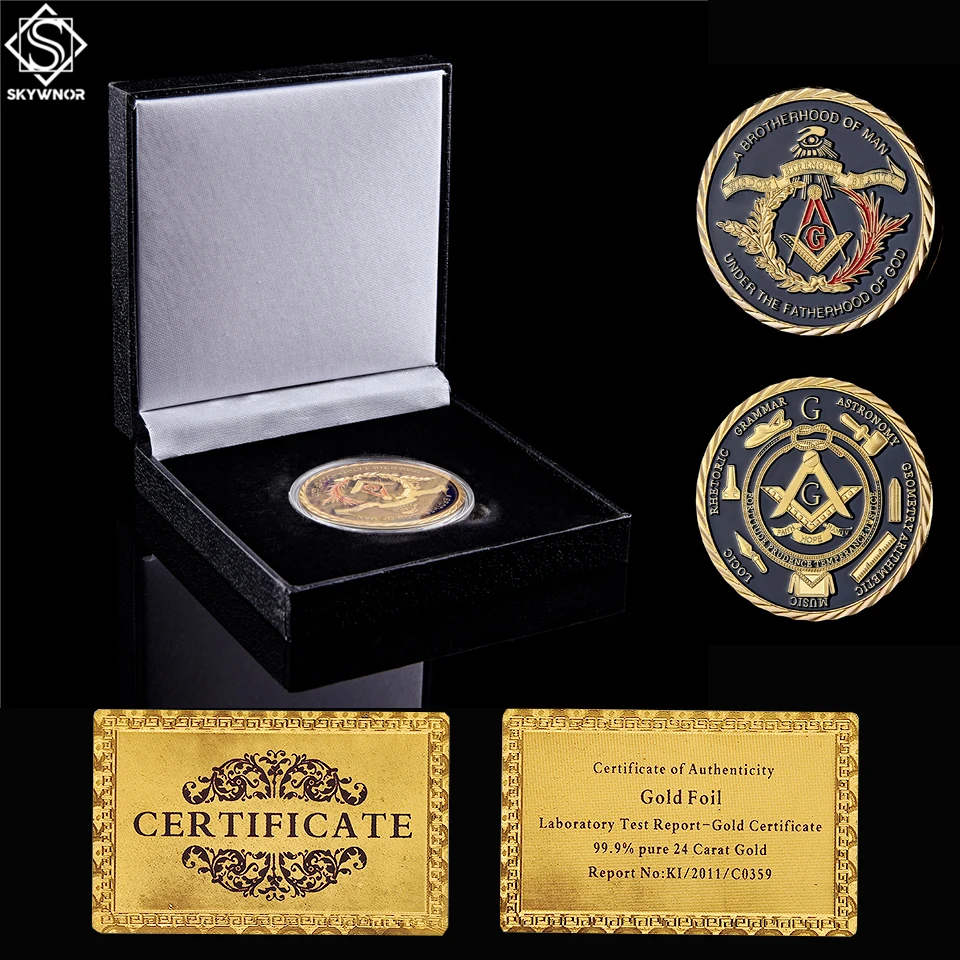 Братьев ЗО с эмблемой масонство Коллекционная позолоченная монета W/роскошная коробка Дисплей
