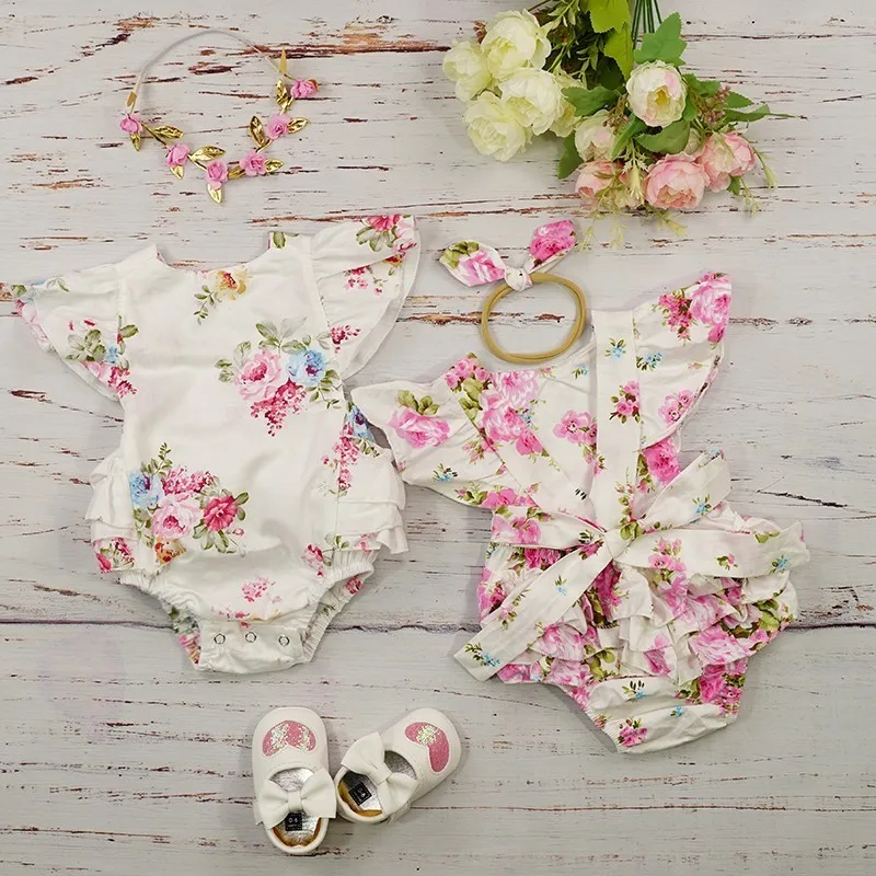 

Cotton Baby Girls Clothes Romper Summer Newborn Clothes Photography 2019 Sleeveless Floral Ruffle Baby Costume Roupa Infantil