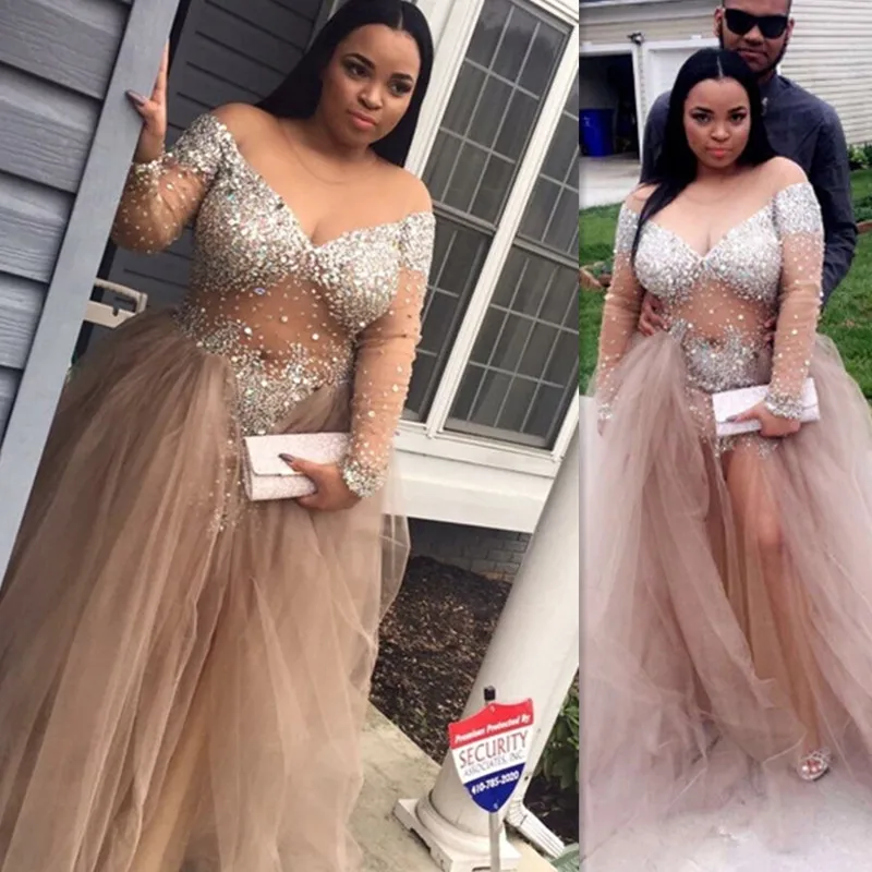 

African Champagne Plus Size Prom Dresses 2020 vestidos de fiesta largos elegantes de gala Long Sleeve Imported Party Dress