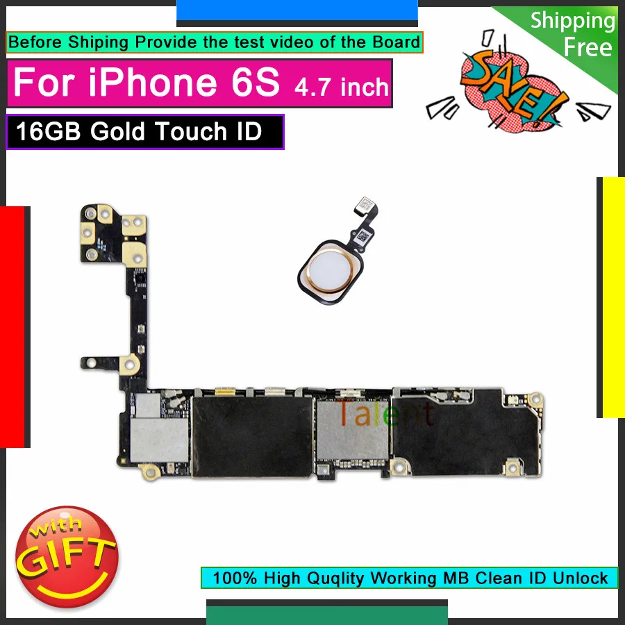 Для iPhone 6S материнская плата 16GB Gold Touch ID разблокированная разборная материнская плата Хорошая рабочая логическая плата протестированная полная функция