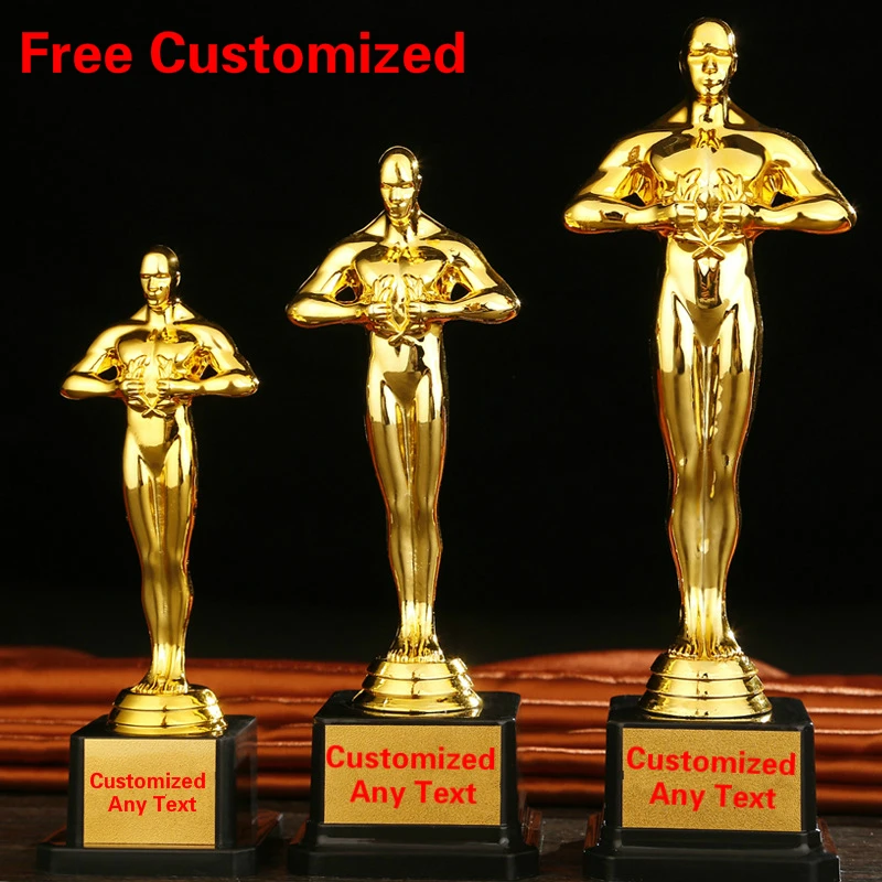 

Customizable Print Oscar Statuette Replica Cheap Plastic Trophy Gold Plated Award Prank Practical Joke Stage Property Home Decor
