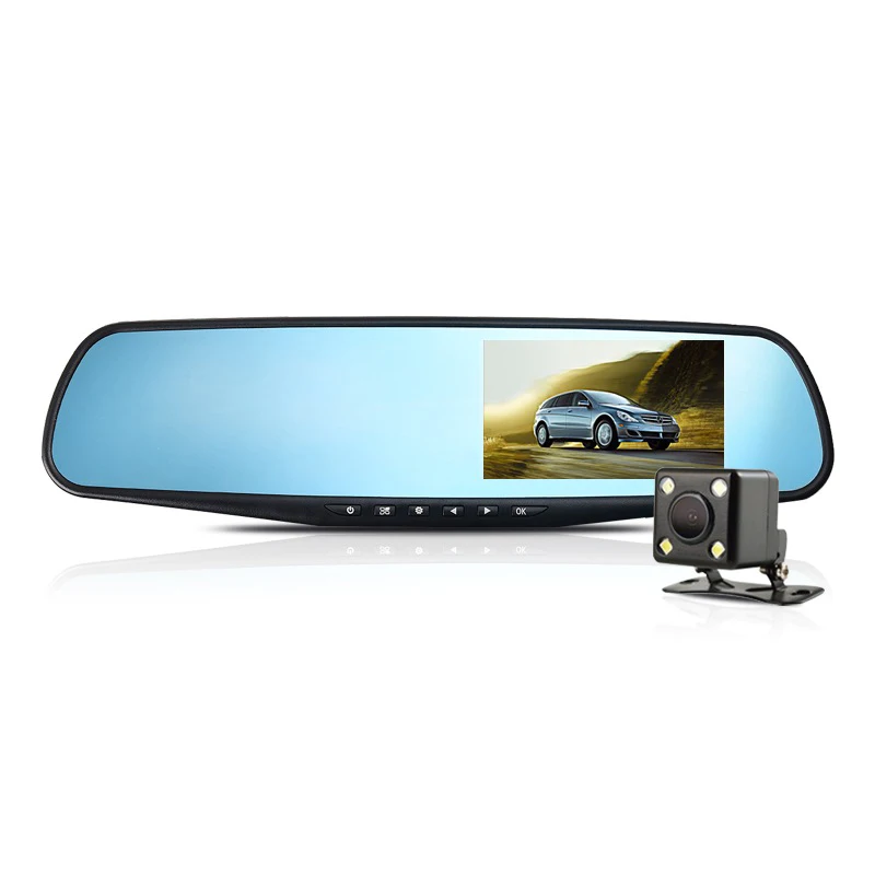 Двойная Автомобильная камера DVR видеорегистратор зеркало заднего вида Full HD 1080 P